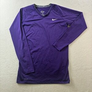 Nike Pro Combat Workout Shirt Women XL Purple V Neck Long Sleeve Stretch Dri Fit